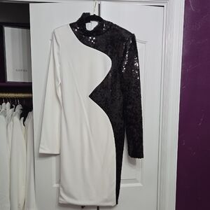 Elegant Black and White Sequin Dress